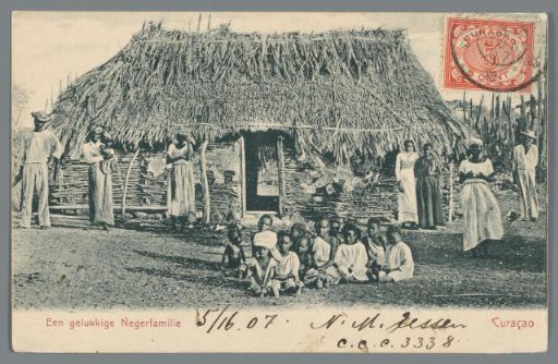 View of a house and its inhabitants in Curaçao