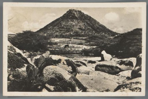 Landscape near Noka, background "Hooiberg" / Aruba, Nederlandsche Antillen