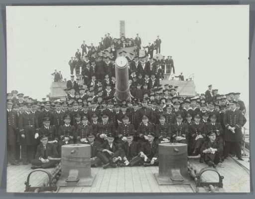 Group portrait of the crew aboard the Hr.Ms. Hertog Hendrik