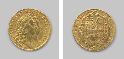 Five Guinea Coin from Great Britain with the Busts of Stadtholder King William III and Mary
