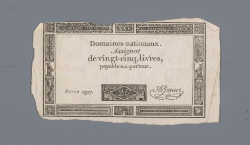 Assignat of twenty-five livres, series 2307 issued 6 June 1793