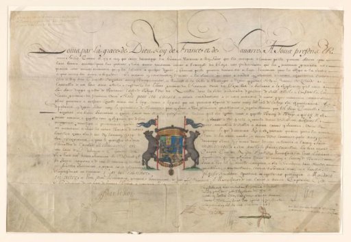 Diploma by which Louis XIV elevated Cornelis Lampsins to Baron of Tobago and Knight of the Order of St. Michael