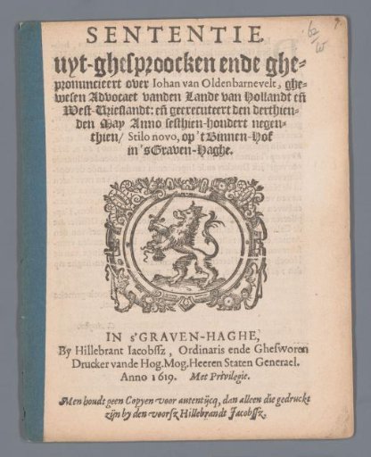 Sentence pronounced and delivered over Johan van Oldenbarnevelt