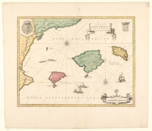 Map of the Balearic Islands and Pityuses and coast of Spain