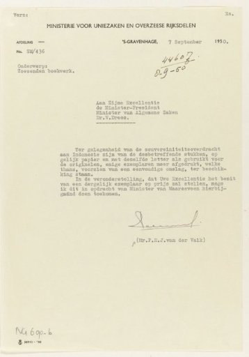 Letter from Mr. F. van der Valk to Dr. W. Drees, 7 September 1950