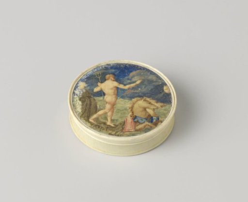 Ivory box with a miniature of Neptune calming the waves