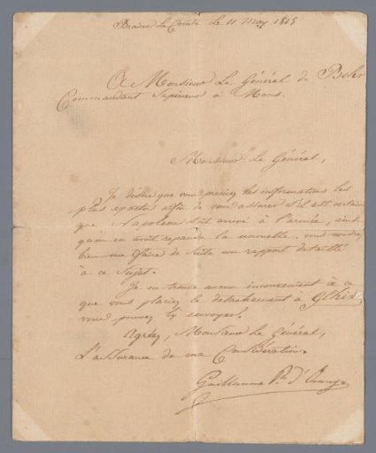 Letter from the Prince of Orange concerning the arrival of Napoleon