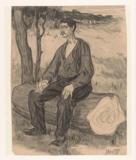 Man Sitting on a Tree Trunk