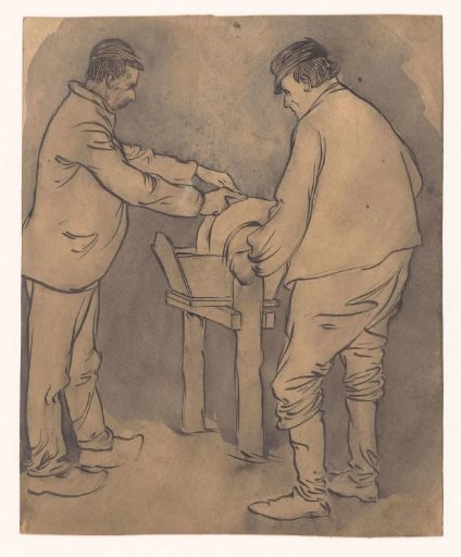 Workers at a grinding stone