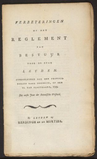 Improvements on the Regulations of Government for the City of Leiden