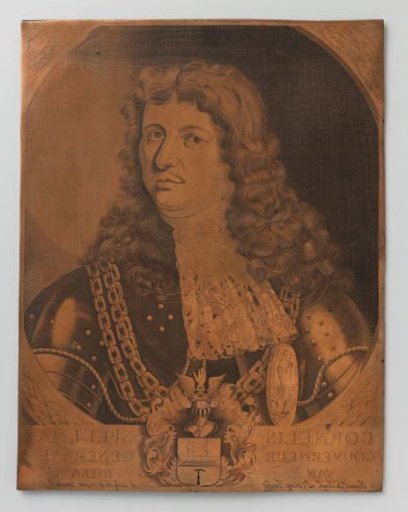 Copper engraving plate with portrait (bust) of Cornelis Speelman 1640-1684, Governor-General of the Dutch East Indies 1681-1684