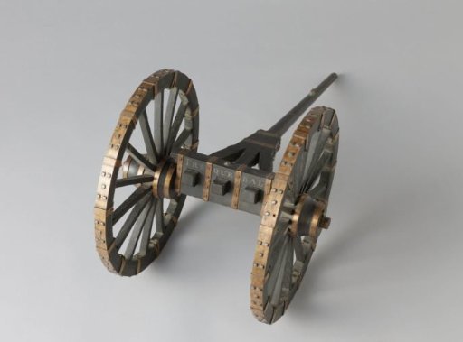 Model of a mallejan or trebuchet on a wheeled frame