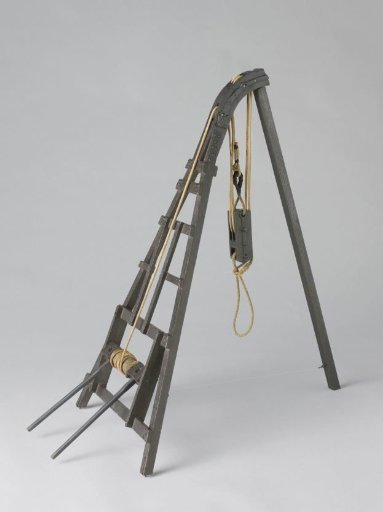 Model of a three-legged siege tower with a single spindle; with cannon