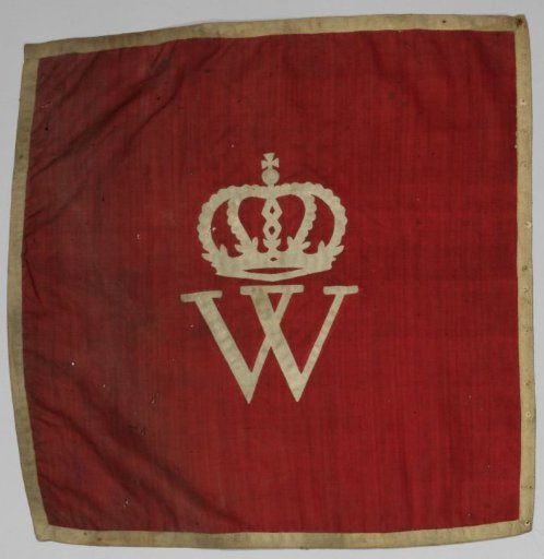Red guide flag with a white, crowned W