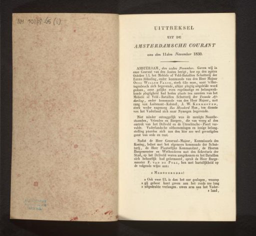 Extract from the Amsterdam Courant of 11 November 1830