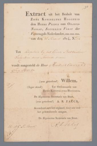 Extract from the Decree of His Royal Highness the Lord Prince of Orange-Nassau, Sovereign Prince of the United Netherlands
