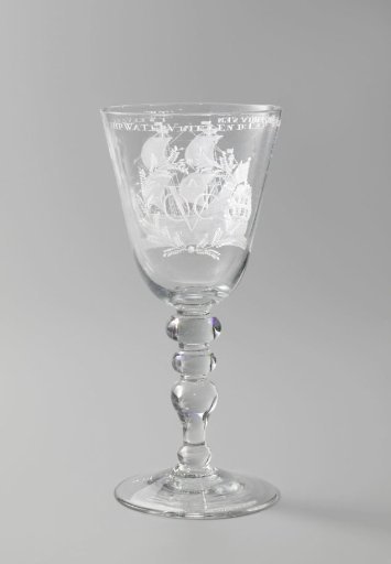 Wine glass with a ship