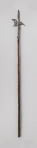 Halberd with a short lance-shaped point, sickle-shaped axe, and short broad hook