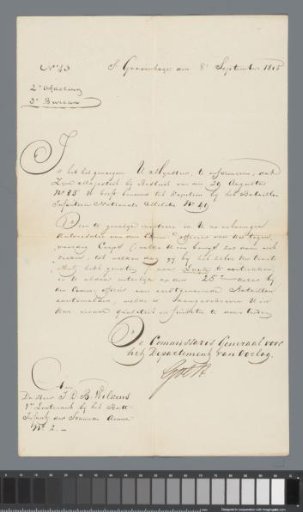Certificate for J.D.B. Wilkens to wear the Commemorative Medal, 5 April 1832