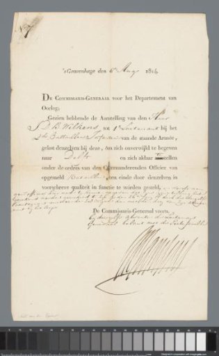 Appointment of J.D.B. Wilkens as Knight of the Order of the Oak Crown, 9 December 1843
