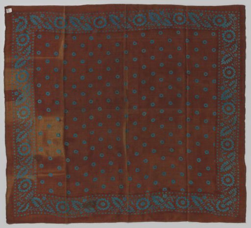 Cloth, Brown Silk, Bordered with Floral Swags in Blue