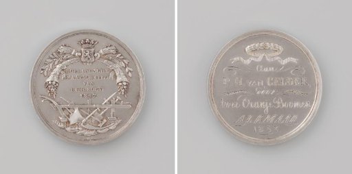 Department of Alkmaar of the Hollandsche Maatschappij van Landbouw, medal awarded to P.H. van Gelder for two orange trees