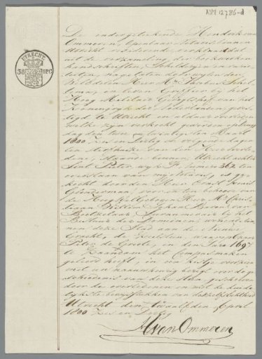 Statement of the sale of the sailing stone of Tsar Peter the Great to C. W. J. Baron van Boetselaar, 12 April 1836