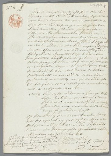 Statement of the sale of the sailstone of Tsar Peter the Great to S. K. Sybrandi and French translation