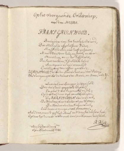 Poem on the sword with which Johan van Oldenbarnevelt was allegedly beheaded in 1619