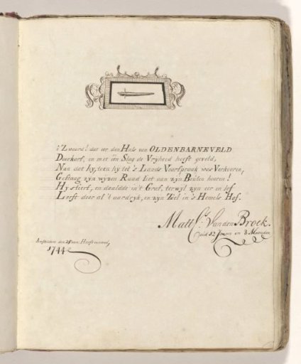 Poem on the sword with which Johan van Oldenbarnevelt was allegedly beheaded in 1619