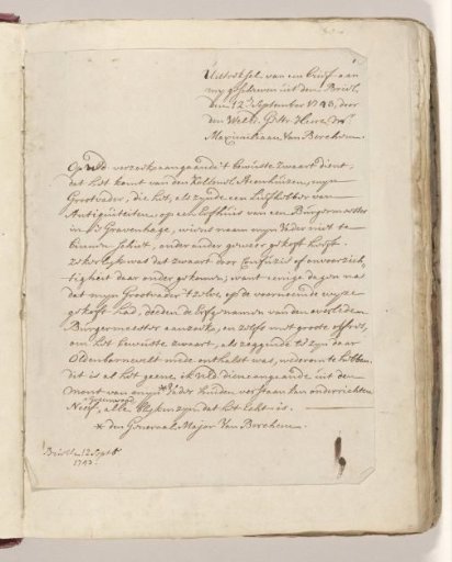 Extract from a letter from Maximiliaan van Berchem to Frans Greenwood concerning the sword