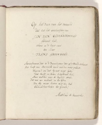 Poem on the sword with which Johan van Oldenbarnevelt was allegedly beheaded in 1619