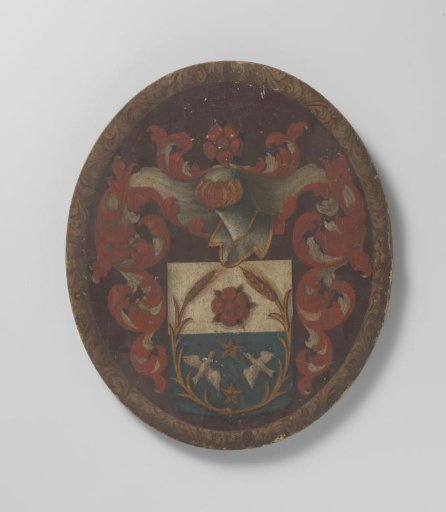 Coat of arms panel with a red flower in the coat of arms