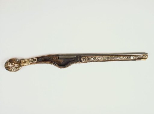 Wheellock pistol with richly inlaid stock and butt of ivory and mother-of-pearl