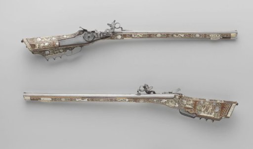 Pair of wheellock pistols with key belonging to Cornelis Tromp
