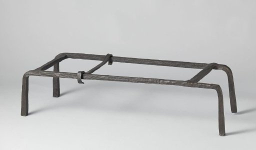 Andiron with cooking pots and a pair of fire tongs
