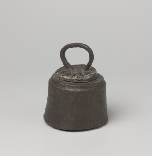 Weight of eight pounds, made of iron filled with lead and with a handle on top