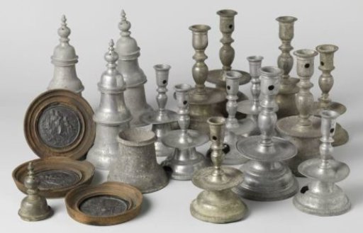 Tin salt cellar, three-part, cylindrical with an elongated bell shape