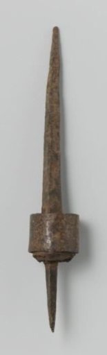 Tip of a boat pole, with band and remnant of wood