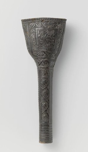 Black Leather Pistol Holster Decorated with Carved Foliage and Birds as Ornament