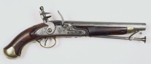 Flintlock pistol with brass fittings and fixed ramrod
