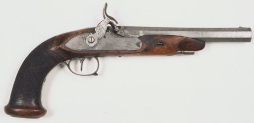 Percussion pistol with octagonal browned smooth barrel and wooden ramrod