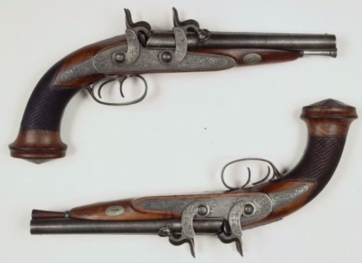 Percussion Pistol with Two Barrels and Four Hammers