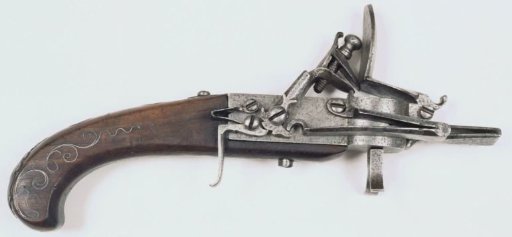 Pistol Powder Flask with Flintlock