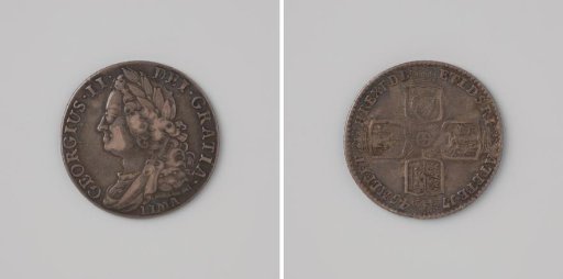 Shilling, George II, King of England, shilling struck from silver captured at Lima