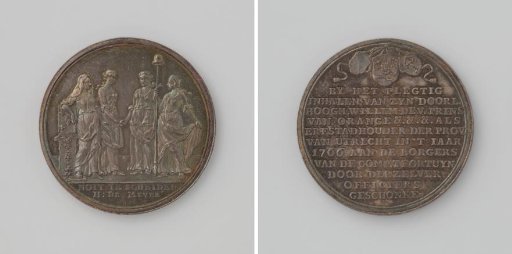 Inauguration of William V, Prince of Orange-Nassau, as stadtholder of Utrecht, medal presented to the men of the company 't Fortuin