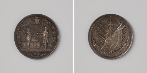 The citizen company of district 46 spurred to weapons practice, medal distributed by captain Jacob Anthony de Roth to all men