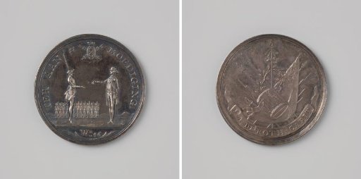 The citizen company of district 46 spurred to weapons practice, medal distributed by captain Jacob Anthony de Roth to all men