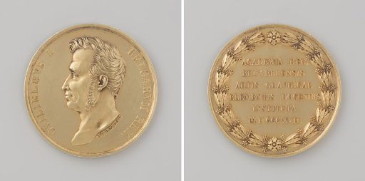 Founding of the Royal Academy of Fine Arts in Brussels, in honor of William I Frederick, King of the Netherlands, medal awarded to Ph. de Droogers