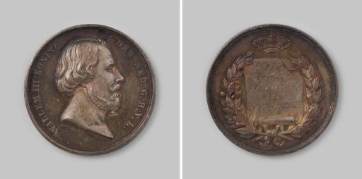 Exhibition of agriculture and horticulture in Arnhem, in honor of William III, King of the Netherlands, medal awarded to H.J. Wilke for his conifers